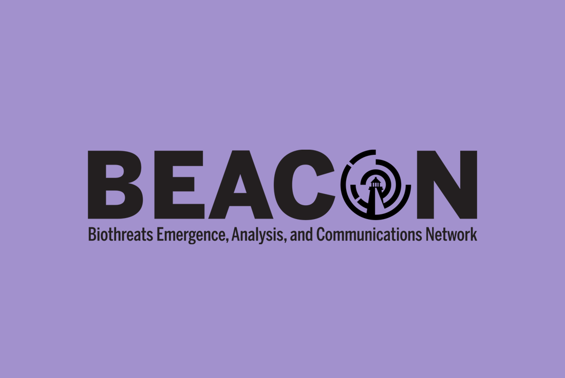 Biothreats Emergence, Analysis and Communications Network (BEACON) Logo on purple background